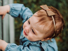 Load image into Gallery viewer, Rowan's Wood Bow, Baby Headband | Baby Bow headband | Handmade | Newborn Baby Shower Gift | Wooden Headband, Gifts for New Baby, Easter Bow