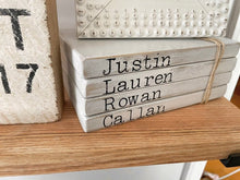 Load image into Gallery viewer, Farmhouse Wood Book Stack, Faux Book Stack, Wooden Custom Personalized Book Stack, Rustic Book Stack, Tier Tray Books