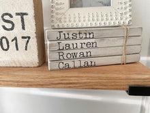 Load image into Gallery viewer, Farmhouse Wood Book Stack, Faux Book Stack, Wooden Custom Personalized Book Stack, Rustic Book Stack, Tier Tray Books