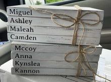 Load image into Gallery viewer, Farmhouse Wood Book Stack, Faux Book Stack, Wooden Custom Personalized Book Stack, Rustic Book Stack, Tier Tray Books