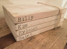 Load image into Gallery viewer, Farmhouse Wood Book Stack, Faux Book Stack, Wooden Custom Personalized Book Stack, Rustic Book Stack, Tier Tray Books