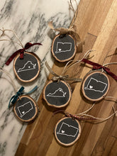 Load image into Gallery viewer, Custom Rustic Wood State Ornament | Wood Location Ornament | Town State Christmas Ornament