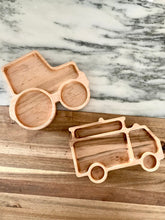 Load image into Gallery viewer, Wooden Toddler Plates | Wood Kid Plates | Fire Truck | Tractor | Truck Plates