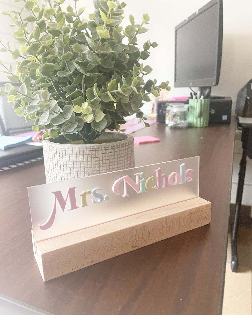 Acrylic and Wood Teacher Name Sign, Back to School name plate