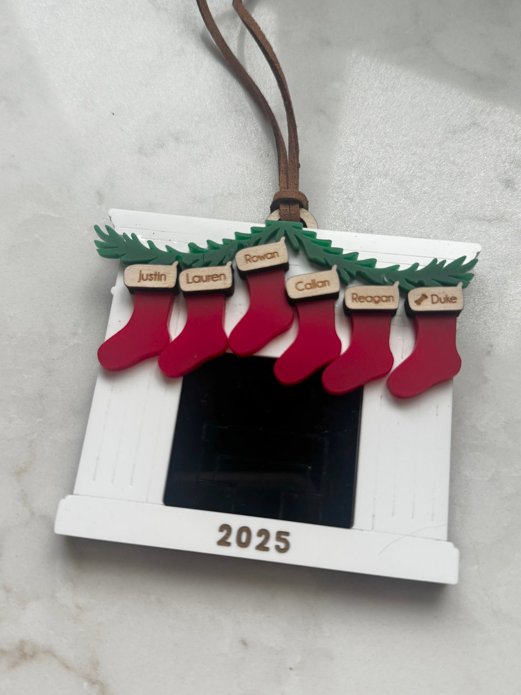 Family Christmas Ornament 2025, Christmas fireplace mantle personalized ornament