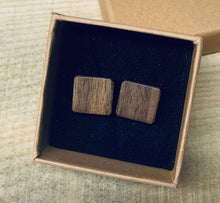 Load image into Gallery viewer, Personalized Black Walnut Square Wood Cuff Links | Groomsmen Gift | Bridal Party | Rustic Wedding | Handmade in USA
