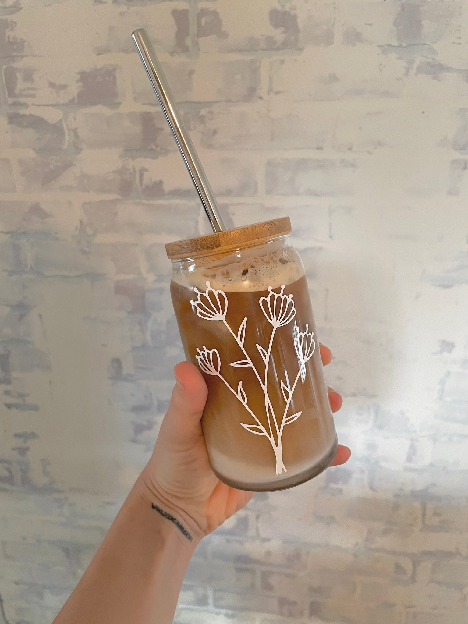 Iced Coffee Glass Tumbler, Hand Crafted Coffee Mug