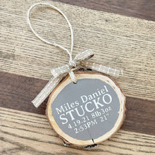 Load image into Gallery viewer, Personalized Rustic Baby Christmas Ornament, Baby’s first Christmas Ornament, Baby’s First Ornament, Birth Stats Wood Ornament
