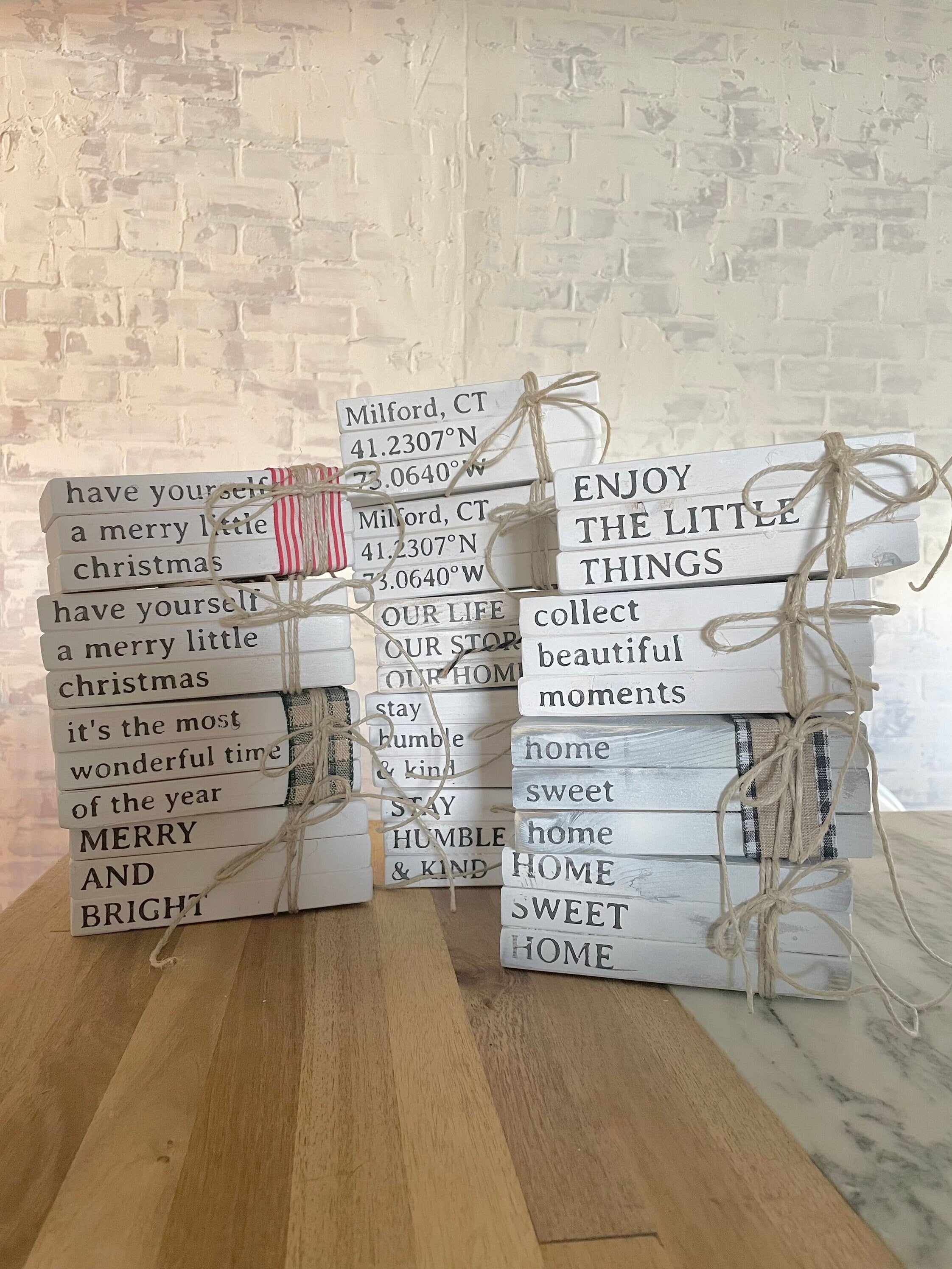 Personalized Book Stack Stamped Book Stack | Personalized Book Stack | Mini Faux BookStack | W ...