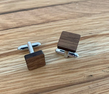 Load image into Gallery viewer, Personalized Black Walnut Square Wood Cuff Links | Groomsmen Gift | Bridal Party | Rustic Wedding | Handmade in USA
