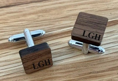 Personalized Black Walnut Square Wood Cuff Links | Groomsmen Gift | Bridal Party | Rustic Wedding | Handmade in USA