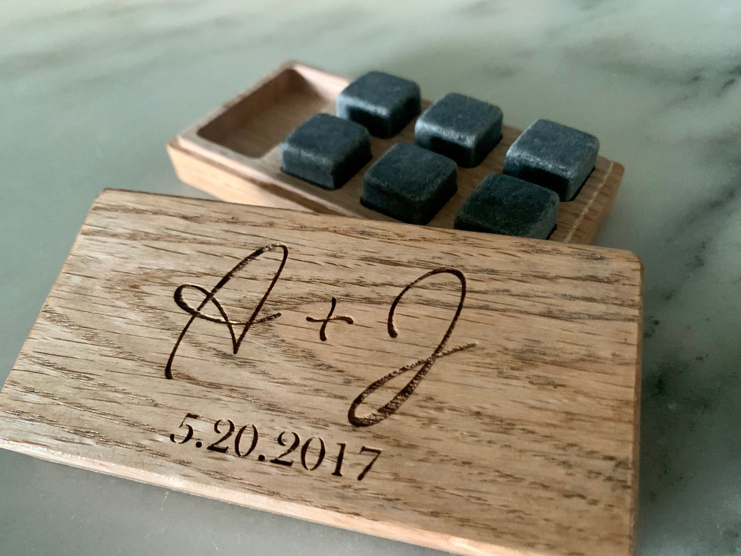 Whiskey Stone Set | Wood Case | Set of 6 | Groomsmen Gift | Anniversary Gift