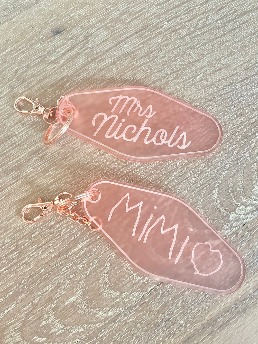 Rosy Rose Gold Engraved Keychains, Teacher keychain, Handwriting Keychain